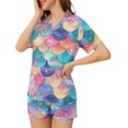 thumbnail image 4 of SKQIT Womens Short Sleeve Pajama Sets, 2 Piece Cute Print Soft Satin Button Down Shirt and Shorts Sleepwear Sets, 4 of 8