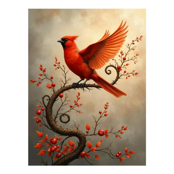 Diamond Art Kit for Adults, Red Bird On Twisted Branches Diamond Painting for Adults Beginners, DIY Diamond Art Painting Kits, 5D Diamond Painting Crafts for Home Decor 12x16 Frameless