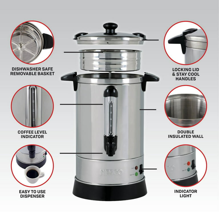 NESCO® CU-30 Professional Coffee Urn, 30 Cups, Stainless Steel 