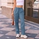 thumbnail image 5 of Amzcrzy Pantalones Mujer Deportivos Casuales Color Liso Cintura Alta Cordón Ajustable Pierna Ancha Recta Holgados Con Bolsillos Tallas S-2XL Verde, 5 of 7