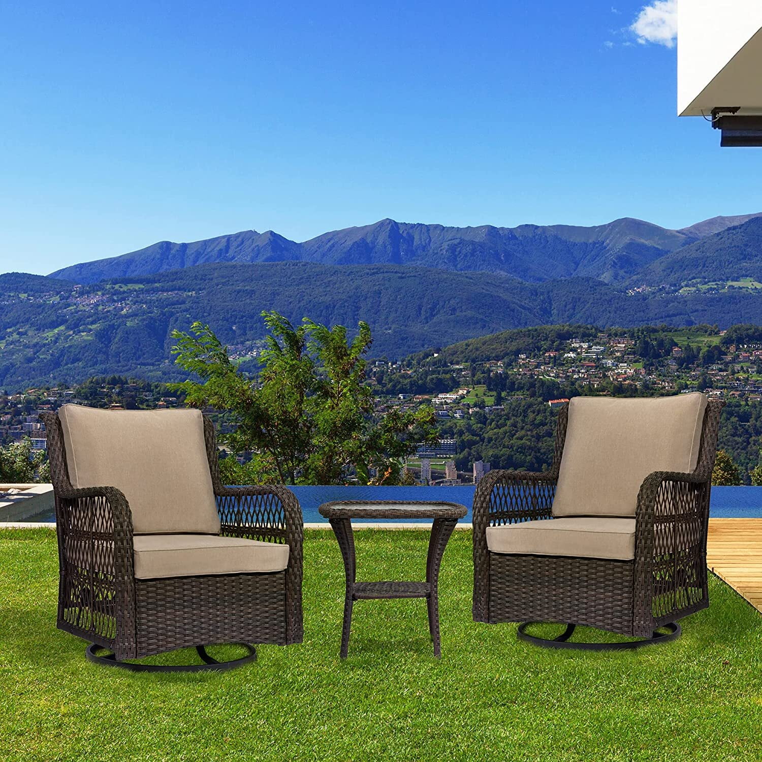 Yartaka 3 Piece Outdoor Modern Bistro Set, Wicker Conversation Set