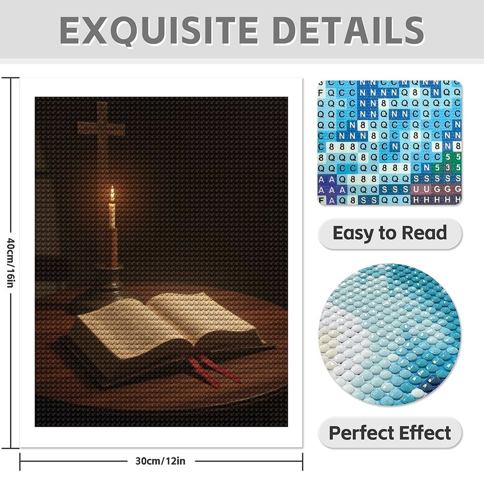Diamond Art Kit for Adults, Candle Cross Tabletop Still Life Diamond Painting for Adults Beginners, DIY Diamond Art Painting Kits, 5D Diamond Painting Crafts for Home Decor 12x16 Frameless