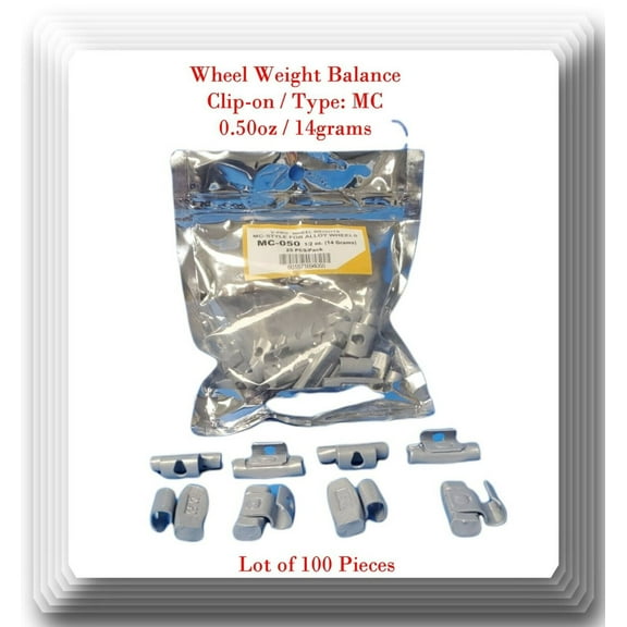 100 Pc CLIP-ON Wheel Weight Balance MC Type 0.50oz 1/2oz For All Type Alloy Rims