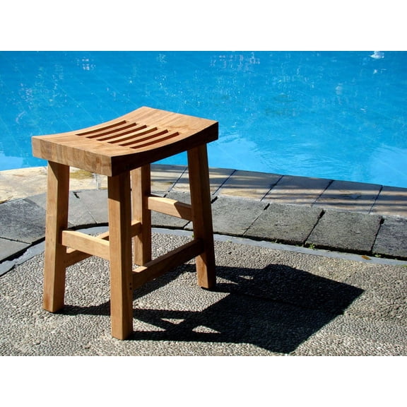 WholesaleTeak Outdoor Patio Grade-A Teak Wood 16" Single Curved Seat Shower / Bath Room / Pool / Spa Stool Bench  #WMAXSCSB