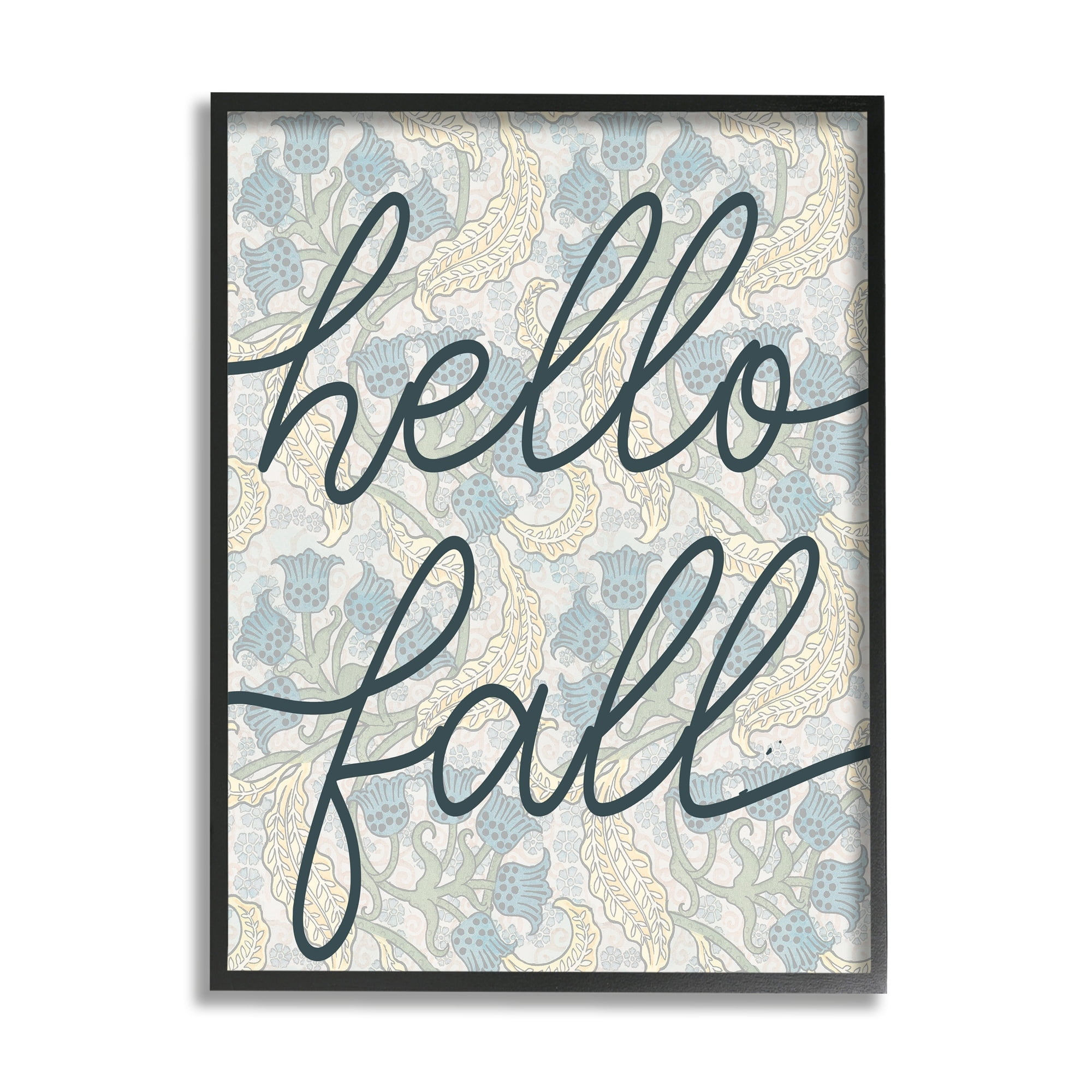 Stupell Industries Hello Fall Phrase Bluebell Paisley Pattern Vintage Flowers Graphic Art White Framed Art Print Wall Art, 16x20, by Daphne Polselli