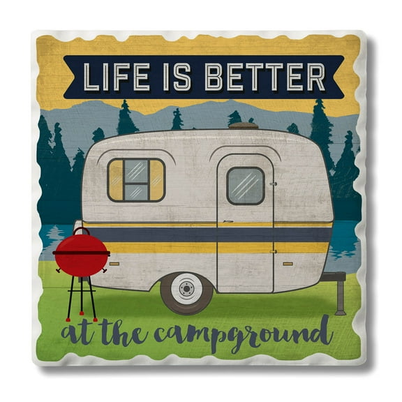 Absorbent Stone Tumbled Tile Coasters, Life is Better, Set of 4