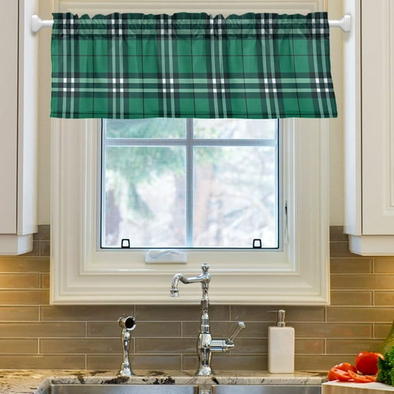 Ryvnso Green Checkered Pattern Plaid Window Valance Kitchen Farmhouse Rod Pocket Short Curtain 54x18 inch
