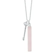 Believe By Brilliance Fine Silver Plated Rose Quartz Bar and Crystal Key Pendant Necklace, 18" + 2" Extender