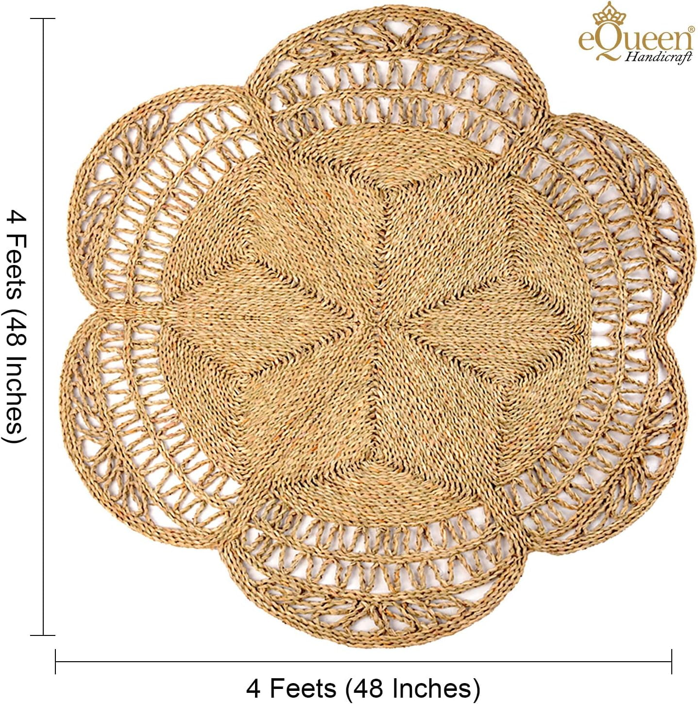 Boho Large Area Rug 4 ft Round Seagrass Handwoven Natural Fiber Rug for Living Room Bedroom Kitchen Soft Woven Rug Home Decor