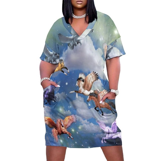 Ropa con bolsos para mujer Vestido de cumpleaños Animales legendarios Pegaso volando en el cielo nocturno 8 Pegasos en todos los colores