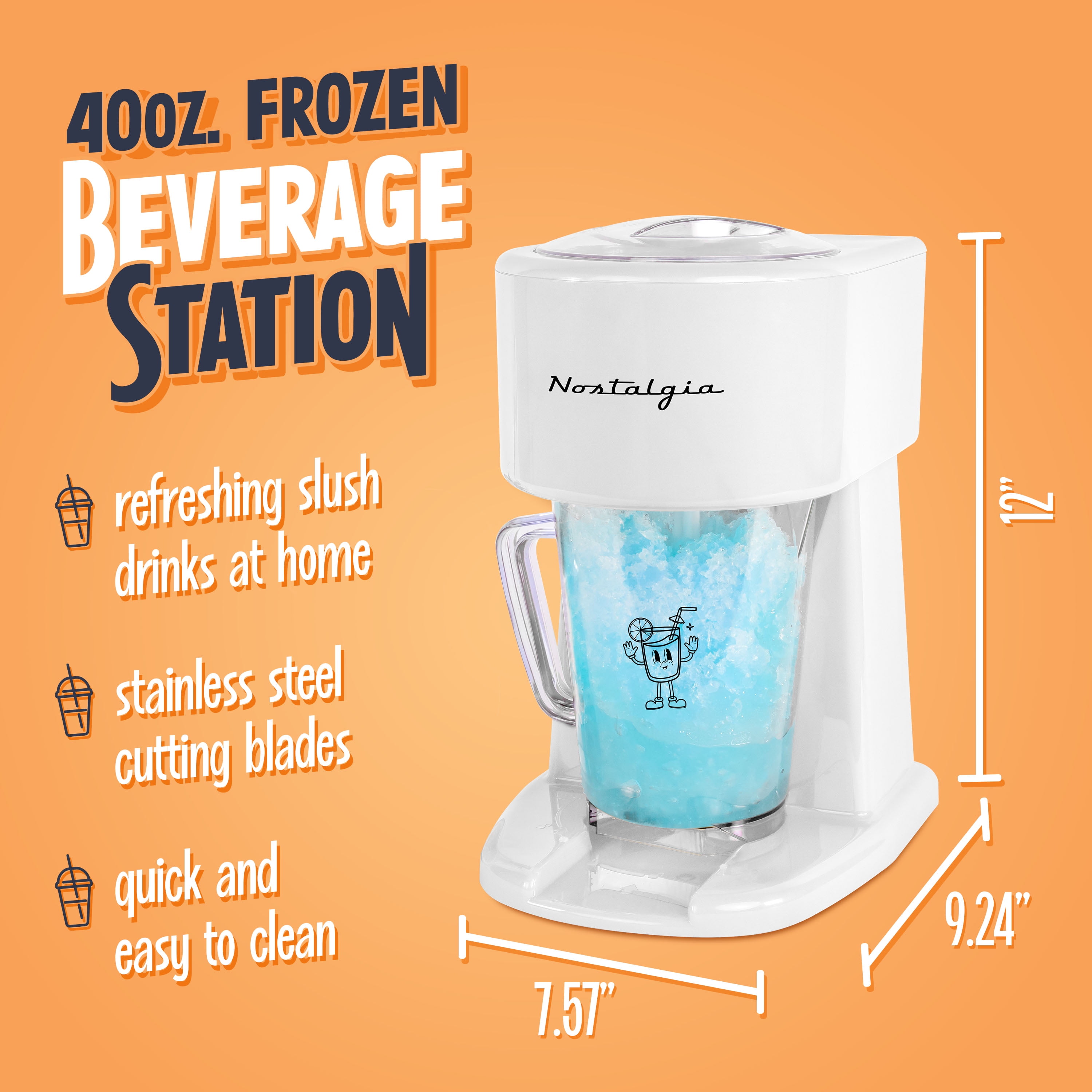Nostalgia Slushie Machine, 40 oz Ice Shaver and Slushy Maker for Soda, Juices, Cold Coffee, and More, White