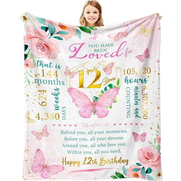 12 Year Old Girl Birthday Gifts, Best Gifts for 12 Year Old Girl, 12 Yr Old Girl Birthday Gift Ideas, Birthday Presents for Girls Age 12, 12th Birthday Decorations for Girls Throw Blanket 60"X50"