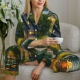 thumbnail image 6 of Salouo Cozy Cottage Lakeside Sunset Pattern Women's Pajamas Set Long Sleeve Button Down Sleepwear Soft Pj Lounge Sets for women 2 Piece Pjs Set with Long Pants-XX-Large, 6 of 7