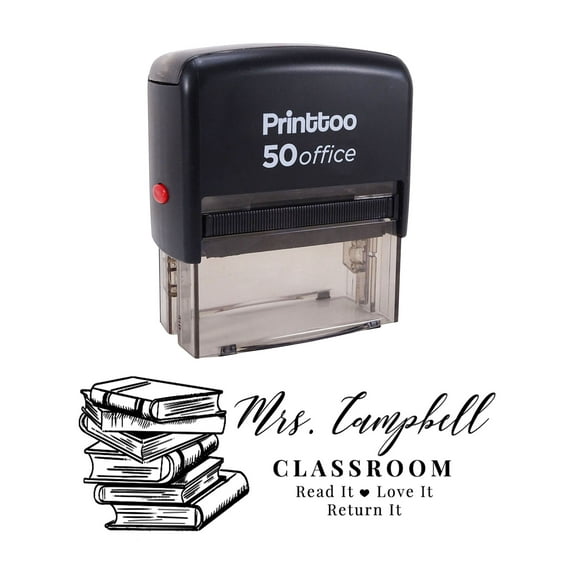 Printtoo Personalized Black Self Inking Classroom Custom Library Rubber Stamper-68 x 30 mm