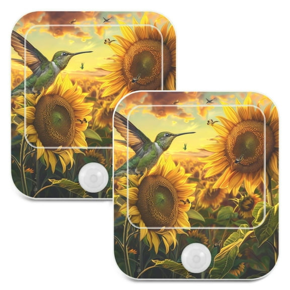 Hummingbird Sunflowers 2 Pack LED Motion Sensor Night Light Plug into Wall Auto Dusk to Dawn Adjustable Brightness for Kids Bedroom Hallway Nursery Room