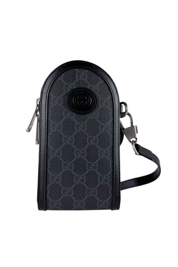 Pre-Owned Gucci GUCCI Shoulder Bag Phone Holder Pouch GG Supreme Canvas Black Men's Women's...