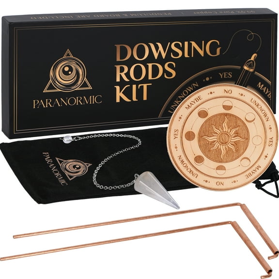 Copper Dowsing Rods & Pendulum Board Kit – Set of 2 Real Copper L Spirit Rods, Quartz Pendulum for Divination & Pendulum Mat – Divining Rods to Find Water, Yes/No Answers by Paranormic