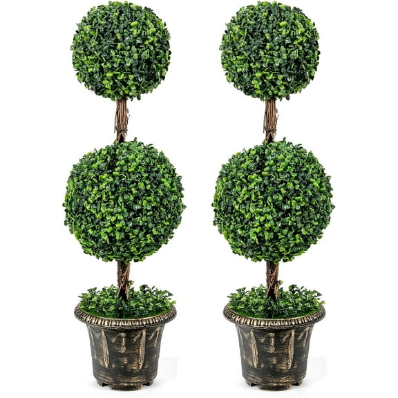 3ft Boxwood Topiary Tree Artificial Outdoor & Indoor, Weatherproof Faux  Ball Tree w/Cement-Filled Plastic Pot, Fake Shrub  for Front Porch Garden Home Office Wedding Backyard