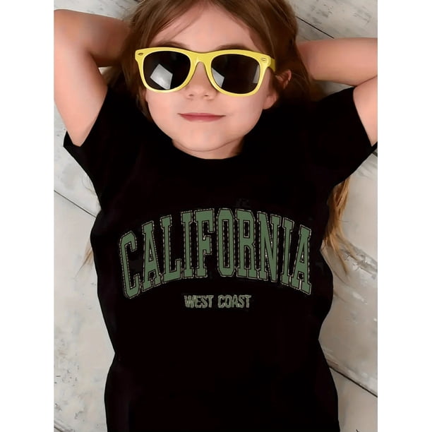 Camiseta gráfica juvenil de la Costa Oeste de California - 100 % algodón, informal, de manga corta con estampado de letras llamativas, corte regular para primavera, verano y otoño. Ropa juvenil de te