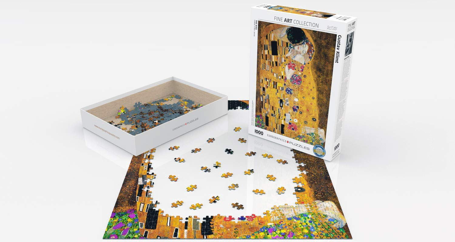 Adult Puzzle Gustav Klimt The Kiss 1000 Piece Blue Cardboard Jigsaw Puzzle