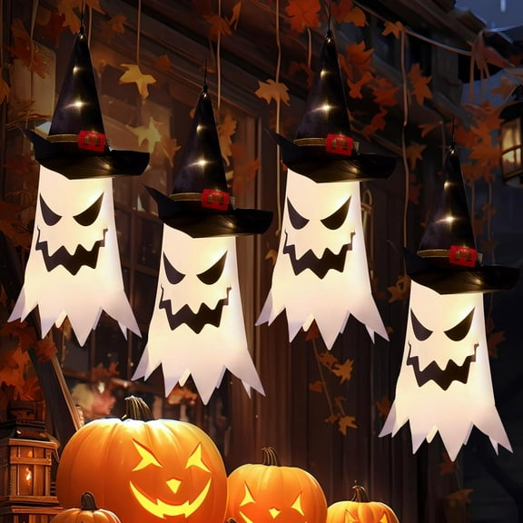 Halloween Decorations Outdoor Halloween Decor Hanging Outdoor String Lights Glowing Ghost Witch Hat Halloween Decorations Indoor Ornaments Halloween Lights for Home Tree Garden Yard