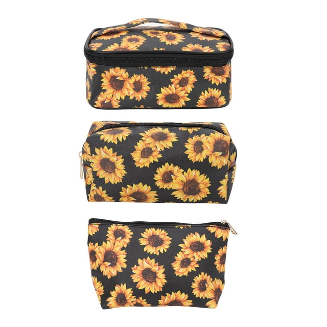 Juego de bolsas de maquillaje, 3 bolsas de maquillaje de girasol, juego de bolsas de aseo, bolsas de maquillaje de girasol, funcionamiento suave
