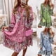 thumbnail image 2 of Women Retro Floral Print Dress Summer Casual Flare Sleeve V Neck Ruffle Loose Dresses Ladies Elegant Beach Loose Bohemian DressM Gao Jinjia LED, 2 of 2