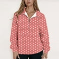 thumbnail image 5 of XPMWRP Women's Polka Dot Sweatshirt Half Zip V Neck Pullover Casual Long Sleeve Shirts Winter Fleece Warm Sweatshirts Tops Watermelon Red L, 5 of 6
