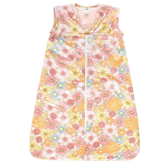 Hudson Baby Girls Plush Faux Fur Sleeping Bag, Wearable Blanket, Peace Love Flowers, 12-18 Months