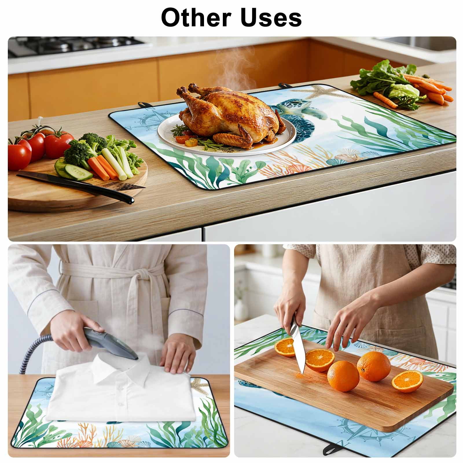 Sea Turtle Coastal Stove Top Cover for Electric Stove, Heat-proof & Non Slip Glass Top Stove Cover Protector, Summer Beach Nautical Starfish Compass Kitchen Flat Cooktop Rubber Mat 24x21 Inches