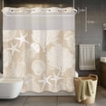 thumbnail image 3 of Beige Coastal No Hook Shower Curtain with Snap in Liner Nautical Starfish Jellyfish Coral Summer Waterproof Bathroom Shower Curtain with See Through Top Window for Bathtub 72" x 78", 3 of 9