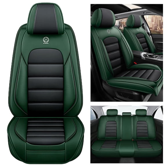 AFUNTIO Leather 5 Seat Covers for Volkswagen 99% Models,Car Seat Cushions Full Set,Waterproof Car Sit Protectors,Nonslip Interior Accessories(Black and Green)
