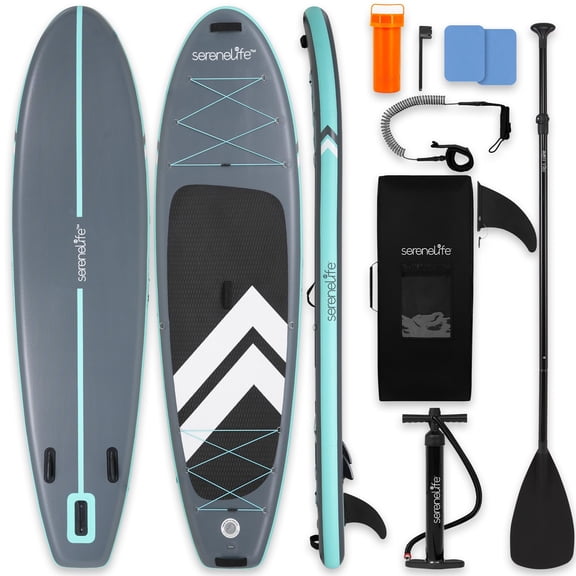 SereneLife 10 Inflatable Stand Up Paddle Board with Premium SUP Accessories - 33 Wide Stable Design with Non-Slip EVA Deck Pad for Youth and Adults, 350 lbs. Capacity