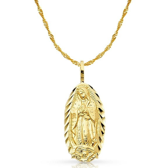 Ioka-14K Yellow Gold Our Lady of Guadalupe Charm Pendant with 1.2mm Singapore Chain Necklace - 16"
