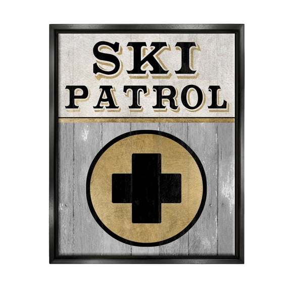 Stupell Industries Ski Patrol Medical Skiing Graphic Art Jet Black Floating Framed Canvas Print Wall Art, Design by Livi Finn
