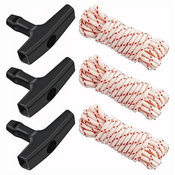 3Pack 10 Ft X 9/64in(3.5mm) Pull Cord Rope with StarterHandle, Braided Ropes with High Tensile Strength for Lawn Mowers