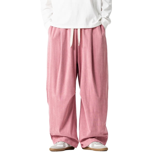 Ceisia Men Solid Color Multi Pocket Linen Workwear Pants Loose Wide Gift Leg Casual Trousers