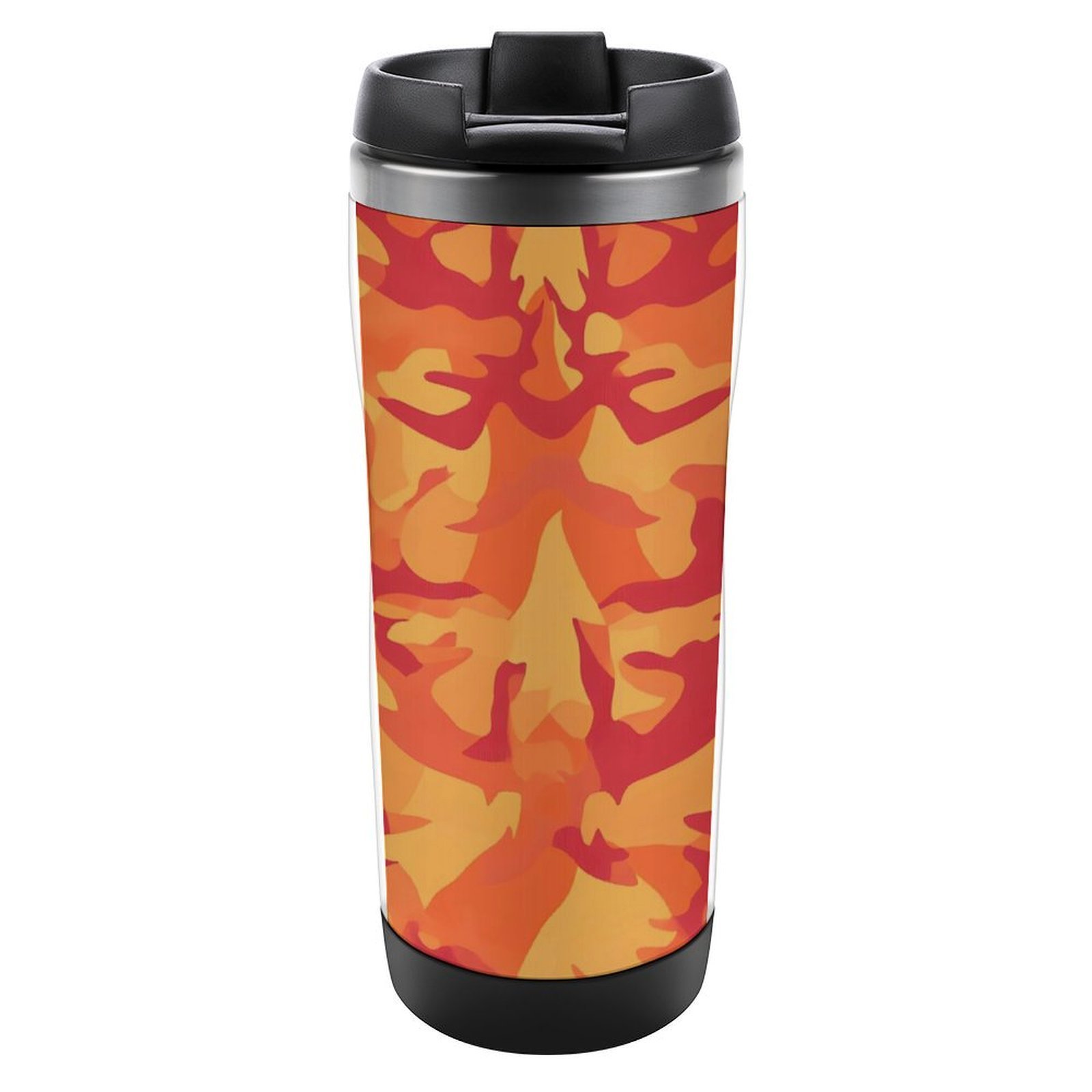 2.3&times;7.6in Stainless Steel Water Cup Double Layer Design Thermal Insulation Lock Cold Convenient And Practical Easy To Clean Vector Camouflage Pattern Orange Red_2
