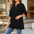 thumbnail image 5 of Women's Plus 3/4 Sleeve Tunic Tops Notch V Neck Flowy Blouses Loose Fit Long Shirts with Pockets to Wear with Leggings Office Daily Wear, Black, L, 5 of 8