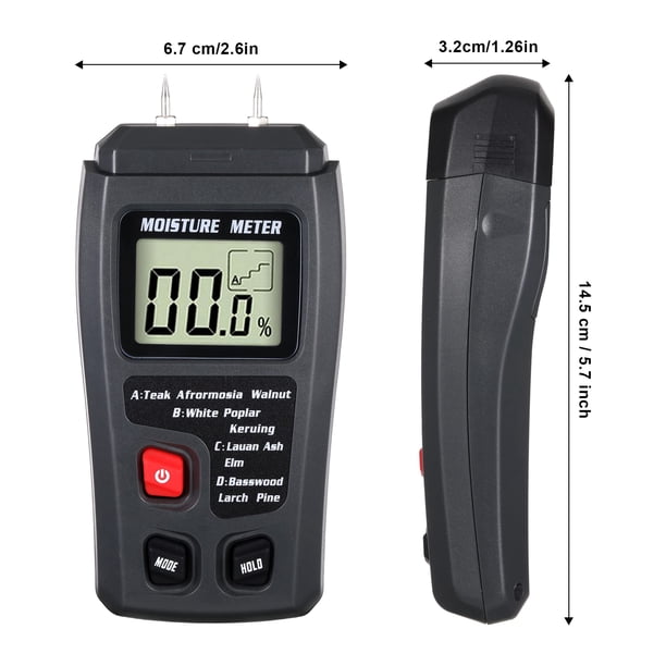 Scienceny Medidor de humedad digital para madera Fácil de leer Amplia aplicación Detector de humedad de madera de pequeña ocupación Medidores de medidas dimensionales Gris