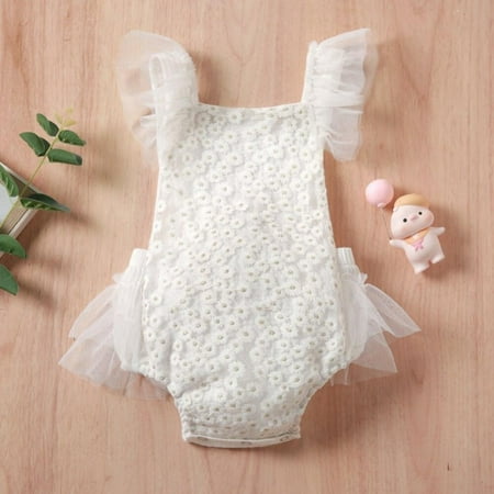 

Baywell Baby Girl Summer Clothes Princess Mesh Crawling Flowers Embroidery Triangle Bodysuit Sleeveless Summer Jumpsuits