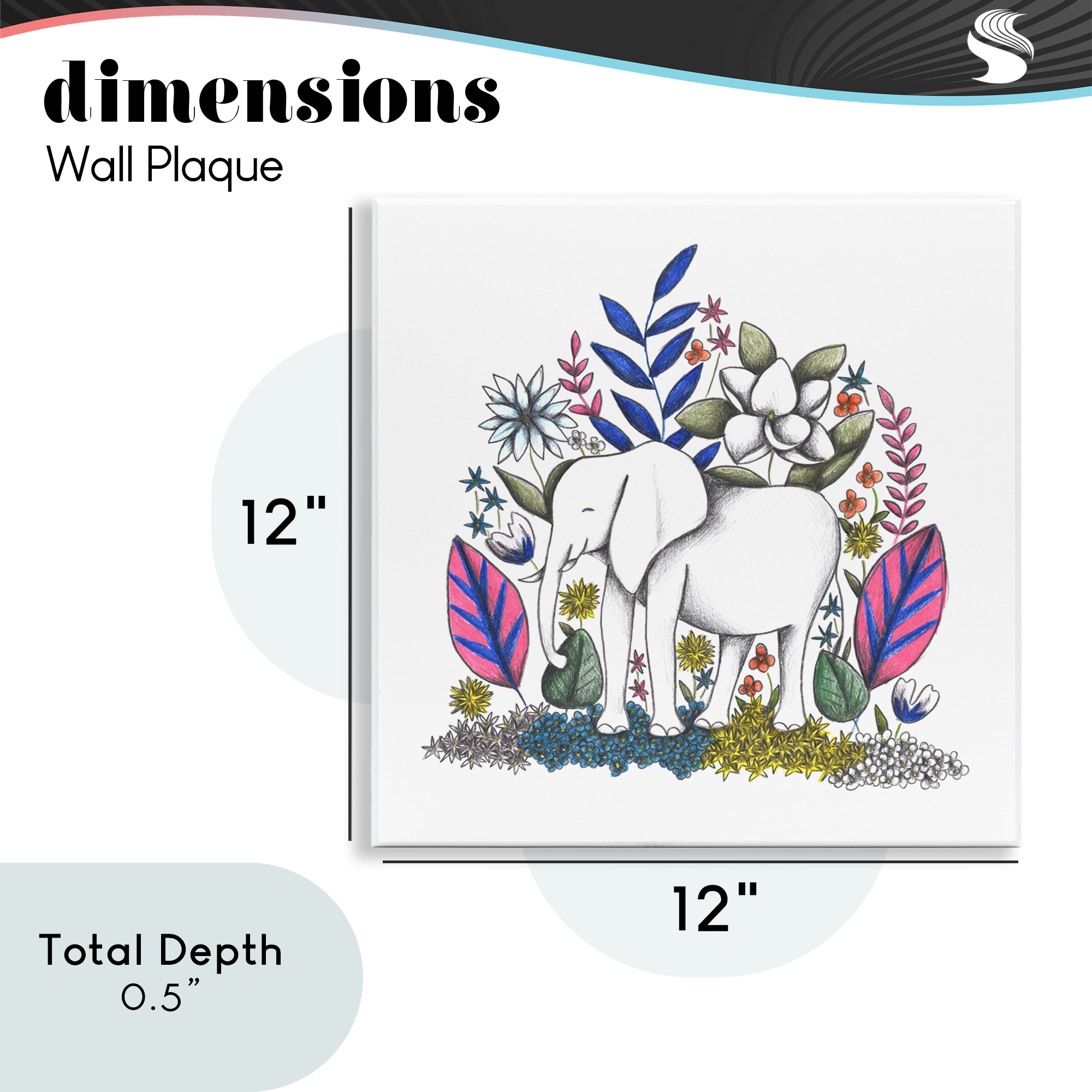 Elephant in Midst of Flowers Wall Plaque Art, design by Cecilia Battaini