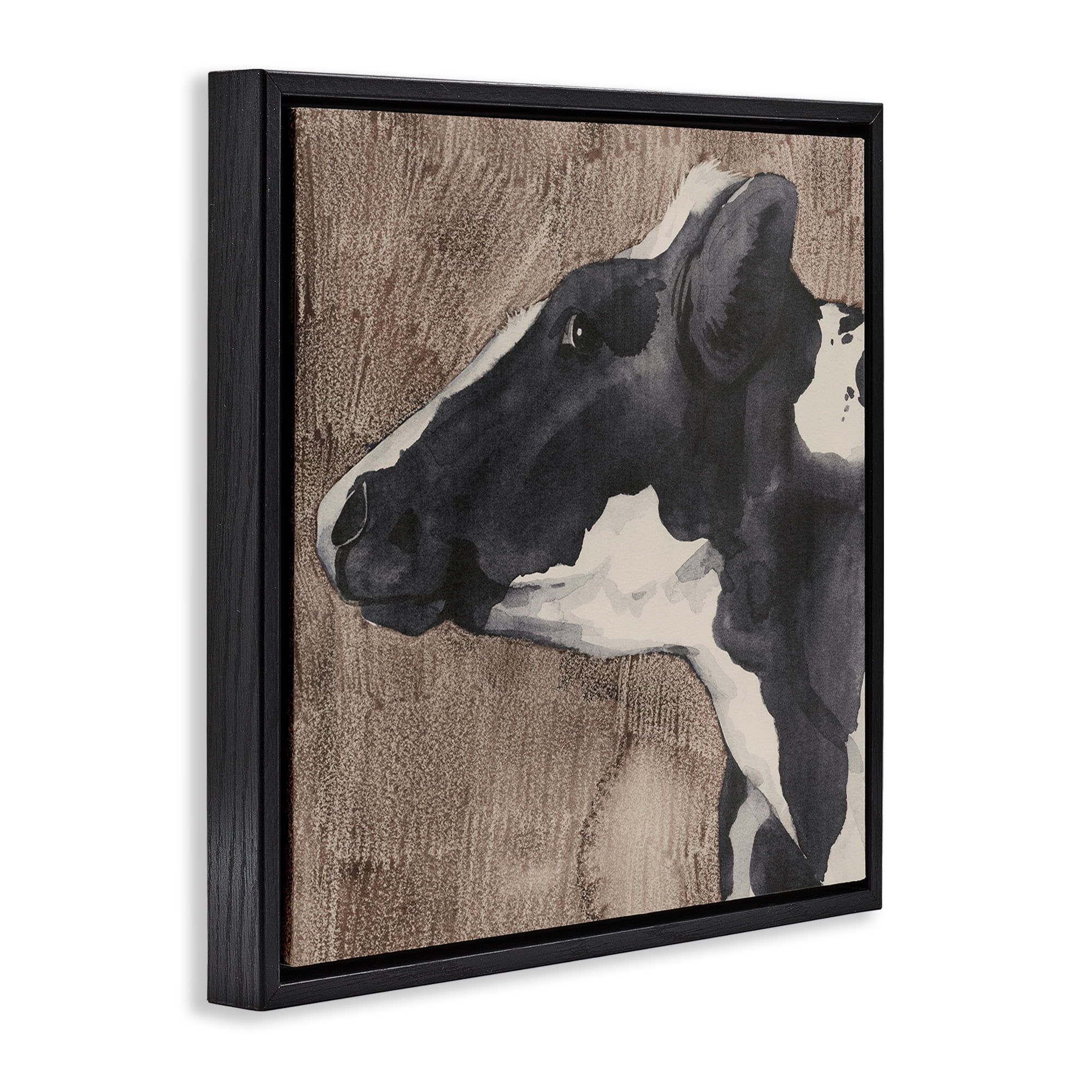 Stupell Industries Rustic Cow Looking Left Animals & Insects Painting Black Floater Framed Canvas Art Print Wall Art, 18 x 18