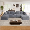 thumbnail image 3 of Muumblus 150" Cloud Sectional Sofa with Storage Console, U-Shaped Modular Couch with 2 Ottomans, USB, Cup Holders, Oversized Corduroy Living Room Sofa, Gray, 3 of 8