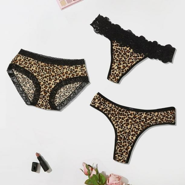 BEFOKA Womens Underwear Leopard Print Women Translucent Underwear Sheer  Lace Tank Lace Sexy Underpant Brown XXL 
