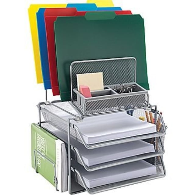 27642 Staples All In One Silver Wire Mesh Desk Organizer 1483998