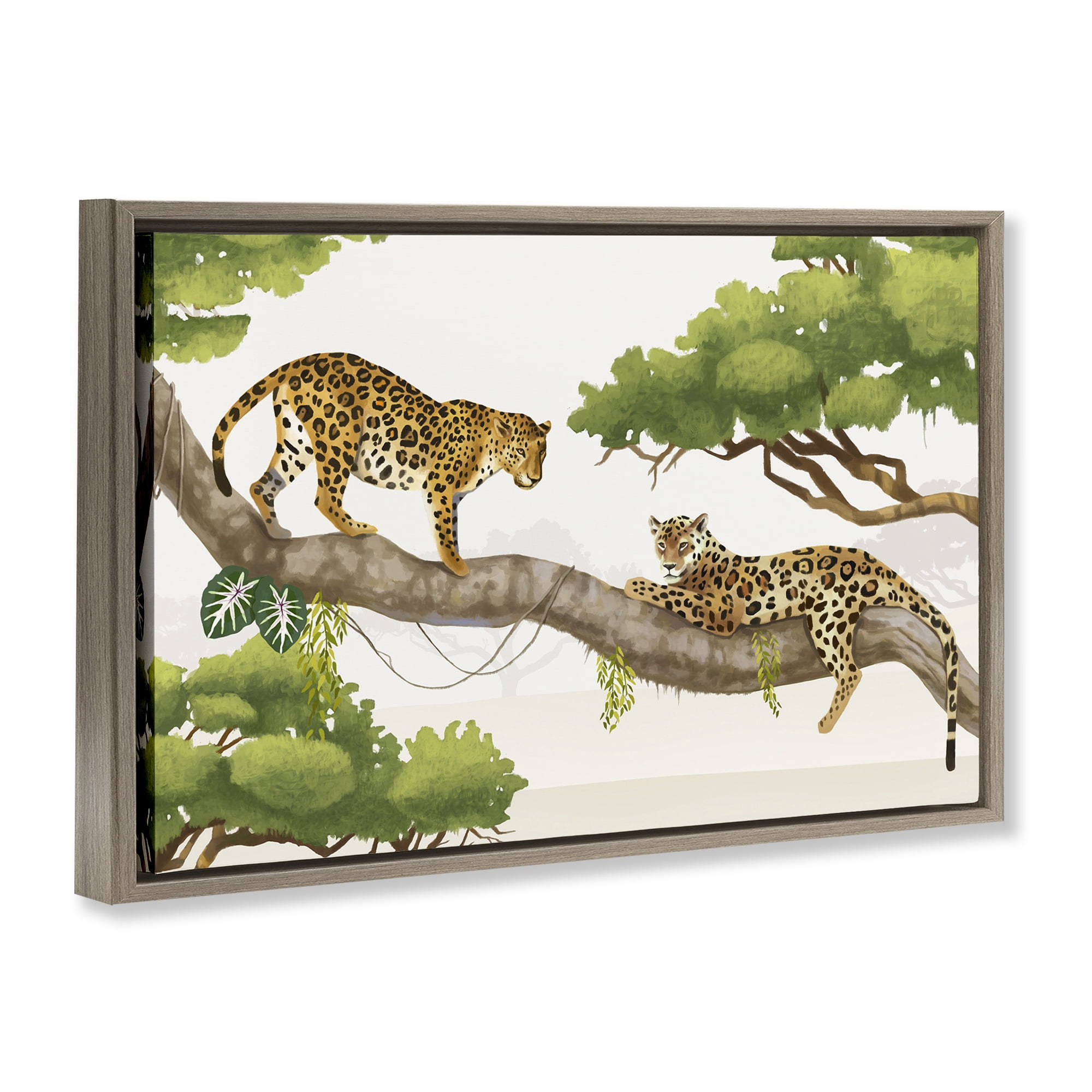 Stupell Industries Leopards Prowling on Branch Animals & Insects Painting Brown Floater Framed Canvas Art Print Wall Art, 31 x 21