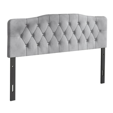 CraftPorch  Velvet Button Tufted Curved Adjustable Headboard Silver Grey Queen