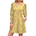 thumbnail image 5 of WIHOLL Flowy Dresses for Women Cute Floral Print 3/4 Length Sleeve Midi Dress Lightweight Casual Beach Vacation Sundresses with Pockets, 5 of 9