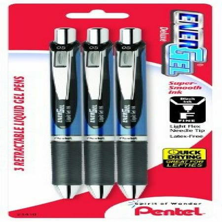 - Pentel EnerGel Deluxe RTX Retractable Liquid Gel Pen, 0.5mm, Needle Tip, Black Ink, 3 Pen per Pack (BLN75BP3A)